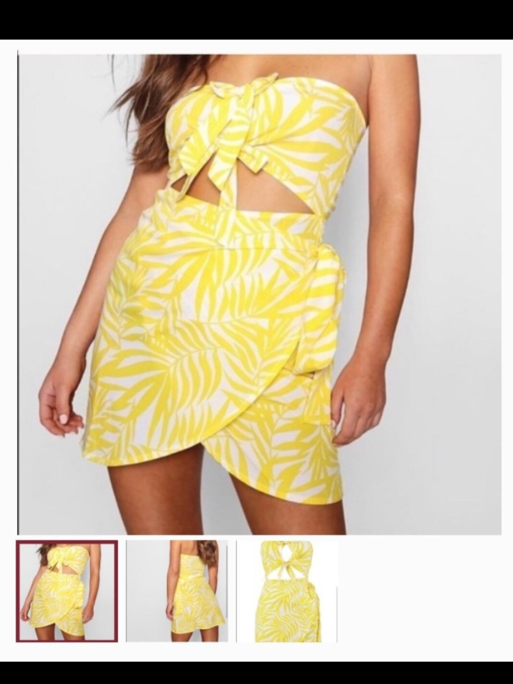 Boohoo Yellow & White Tropical Wrap Mini Dress Size 8